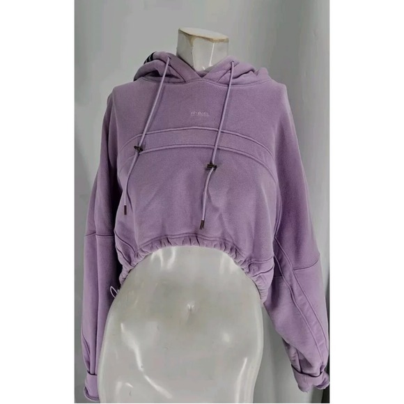Adidas X Ivy‎ Park Women's Hoodie Small Lavender Cotton Cropped Drawstring Y2K - Picture 1 of 11